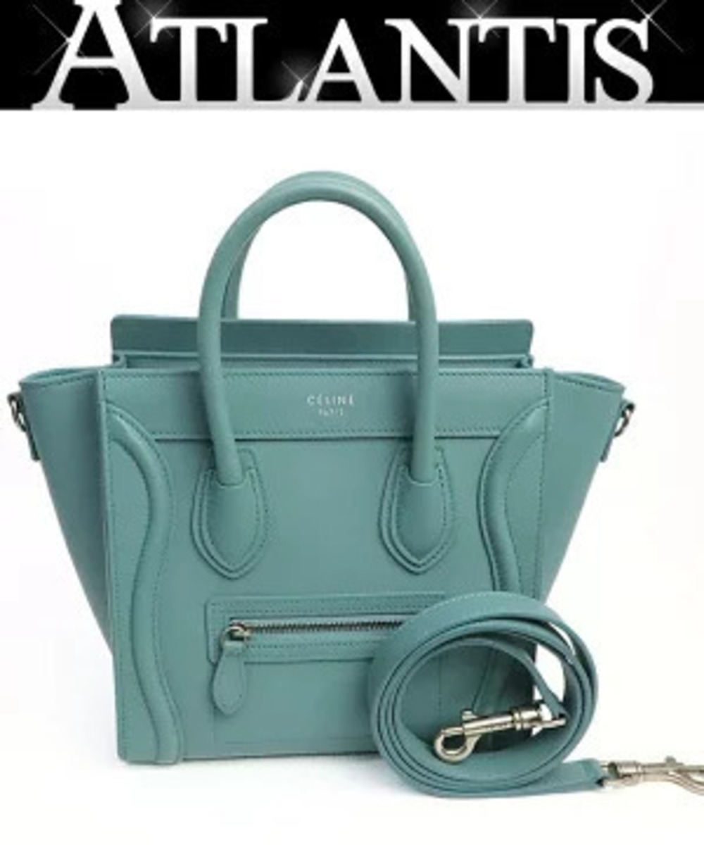 Celine Luggage Tote Shopper Bag Blue Leather